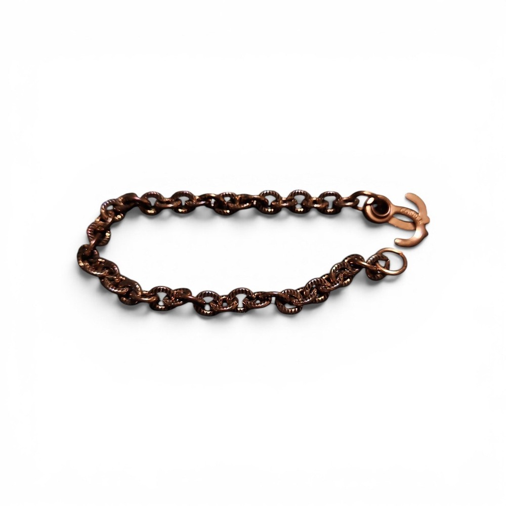 Vintage Copper Tone Textured Chain Link Bracelet with Logo Anchor Clasp Vintage